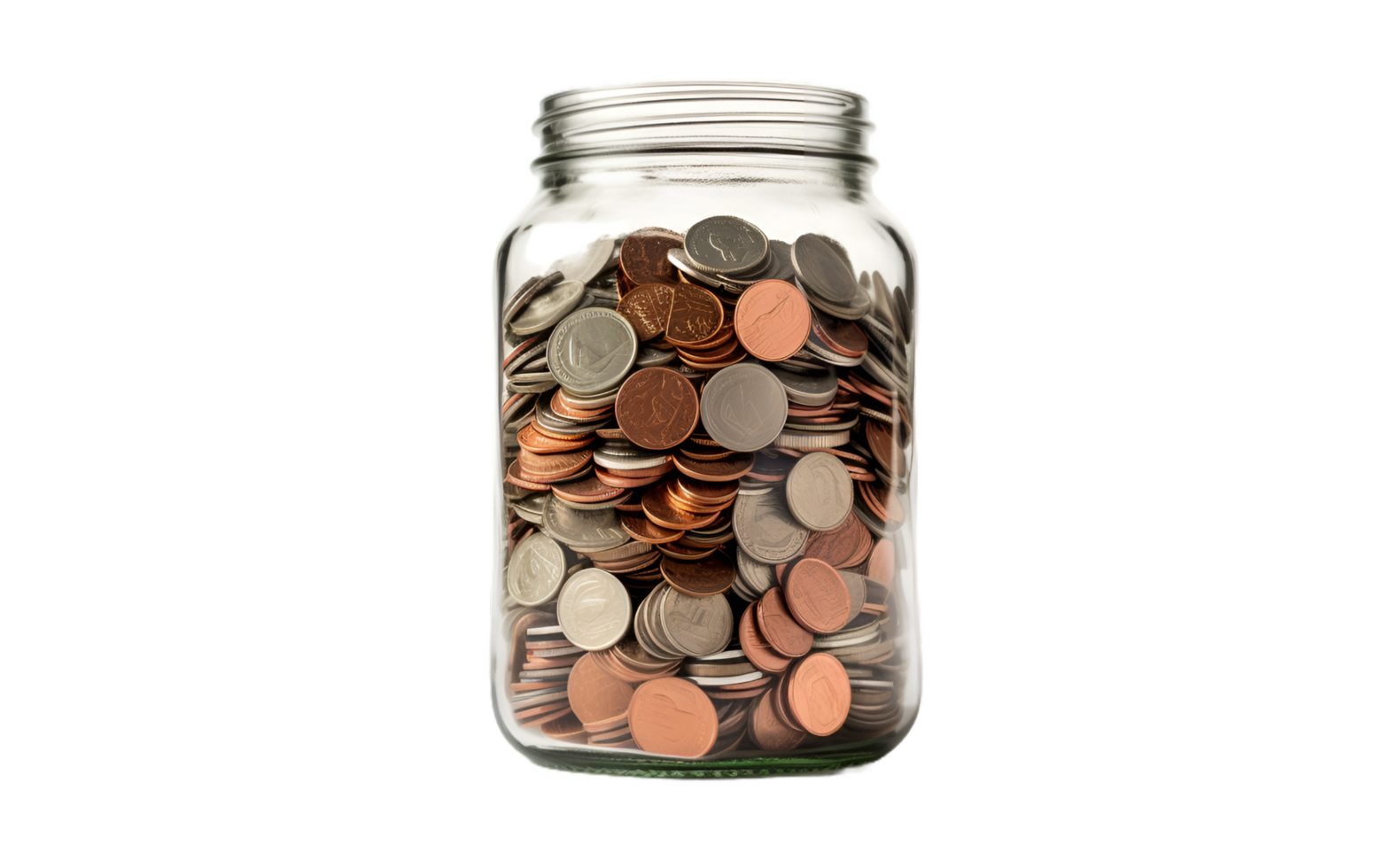 AI generated Coin in glass jar on transparent background png