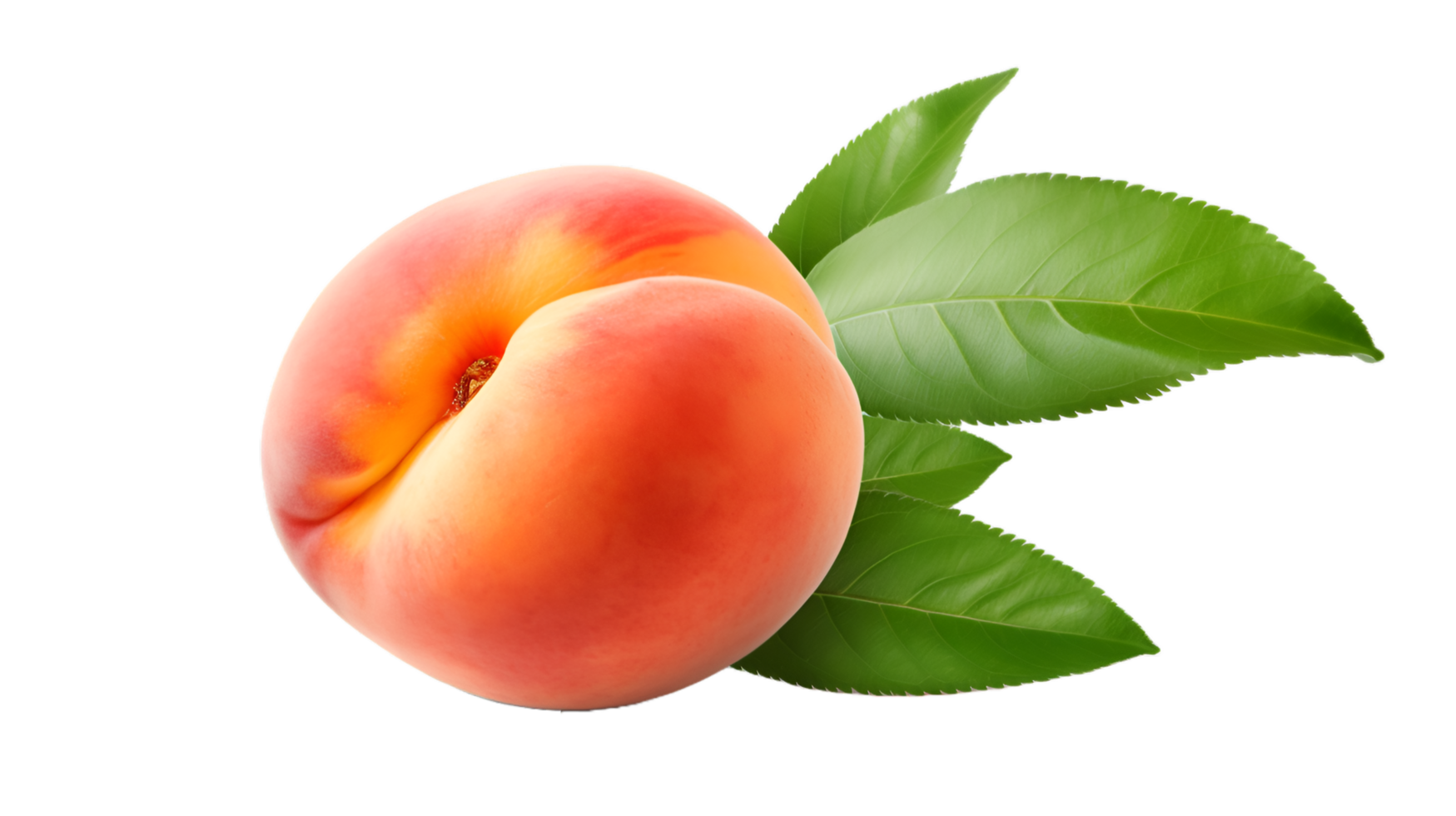 AI generated Juicy Fresh Peach with Vibrant Green Leaves png