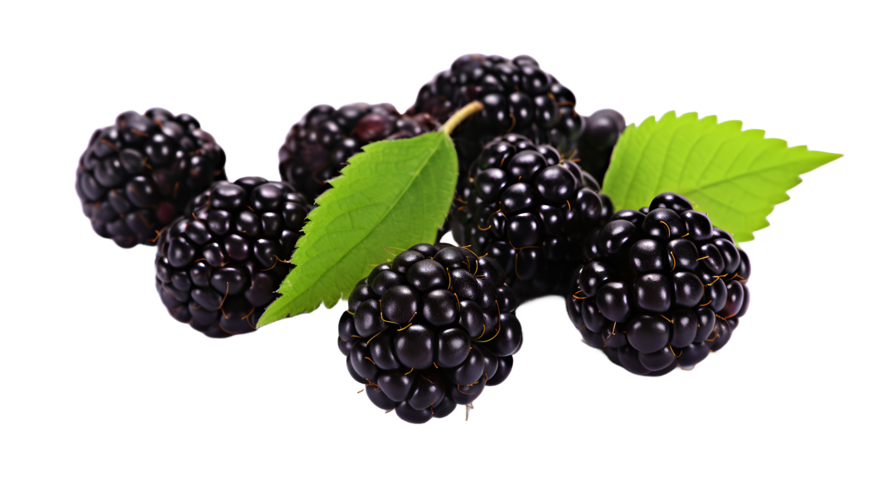 AI generated Fresh blackberry with stem and leaf isolated on transparent background png