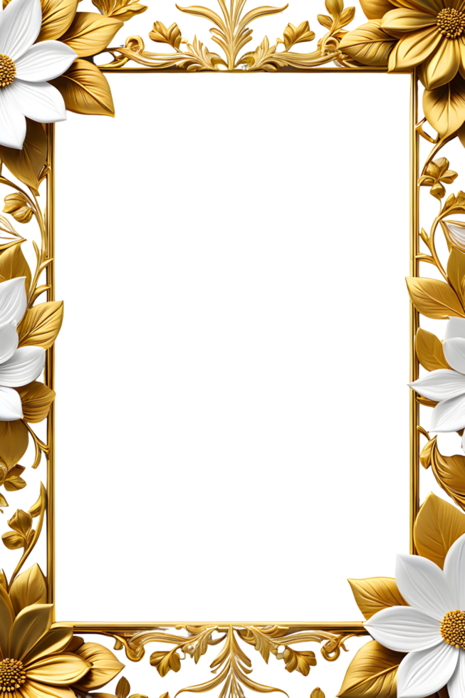 AI generated luxury gold flower frame border png transparent background