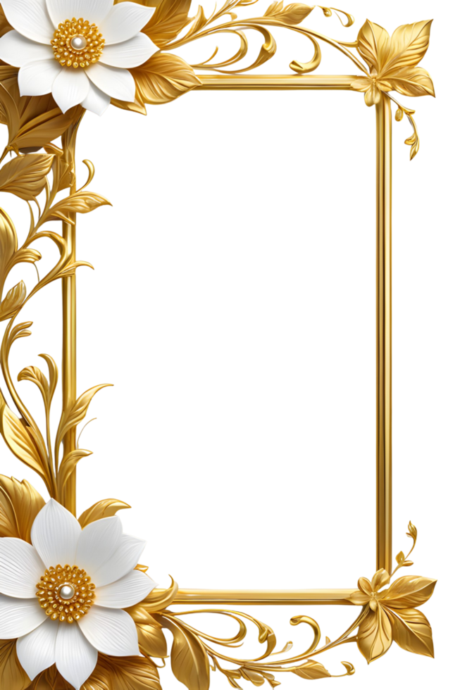 AI generated luxury gold flower frame border png transparent background