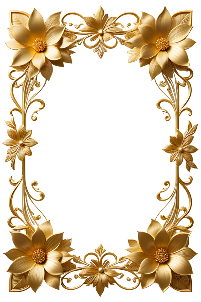AI generated luxury gold flower frame border png transparent background