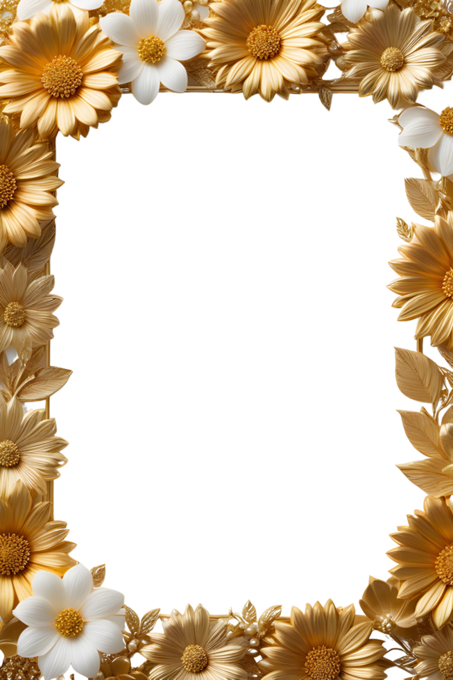 AI generated luxury gold flower frame border png transparent background