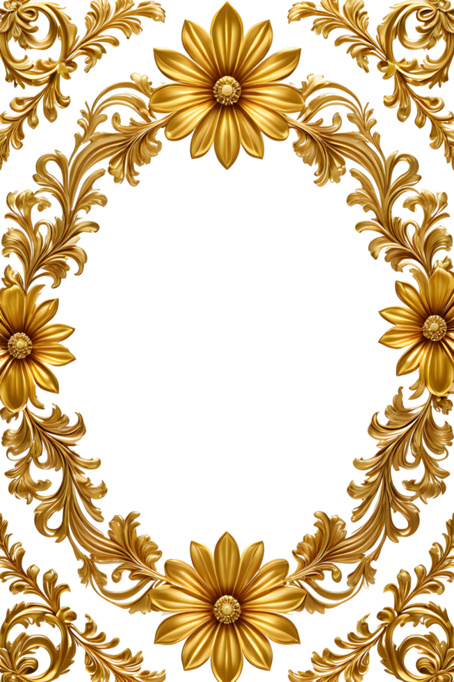 AI generated luxury gold flower frame border png transparent background