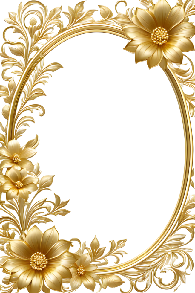 AI generated luxury gold flower frame border png transparent background