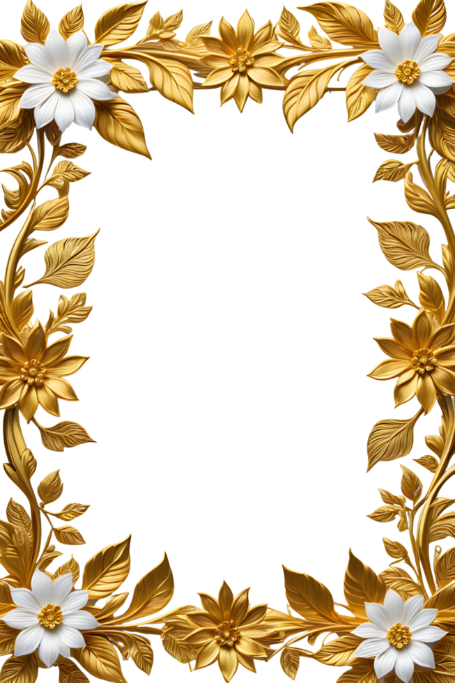 AI generated luxury gold flower frame border png transparent background