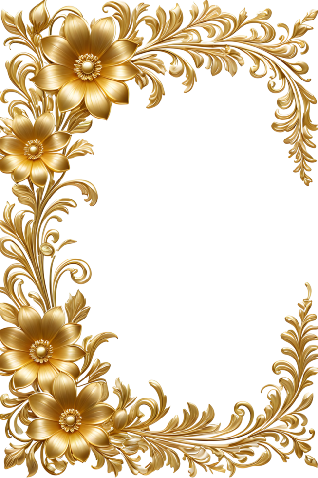 AI generated luxury gold flower frame border png transparent background