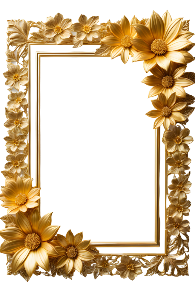 AI generated luxury gold flower frame border png transparent background