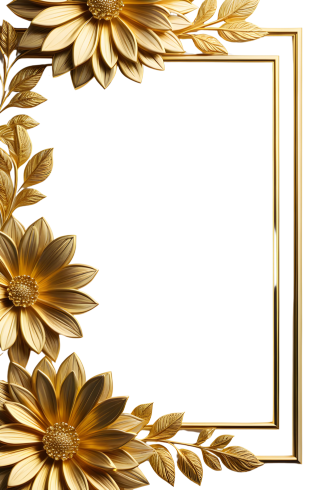 AI generated luxury gold flower frame border png transparent background