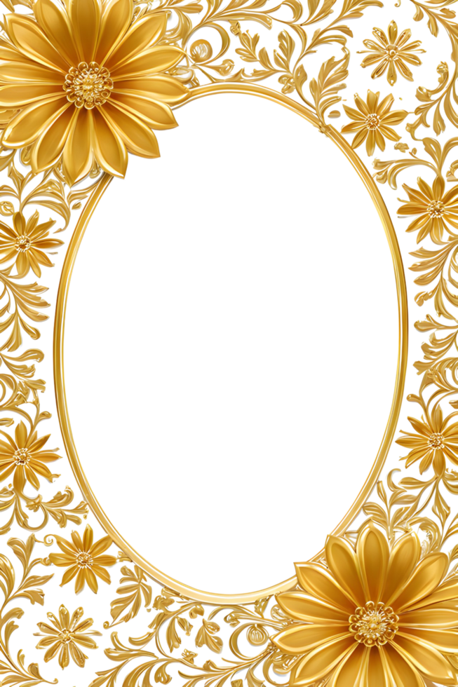 AI generated luxury gold flower frame border png transparent background
