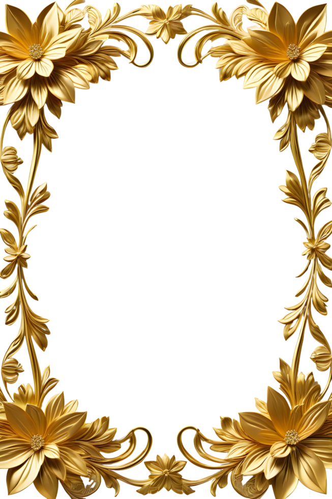 AI generated luxury gold flower frame border png transparent background