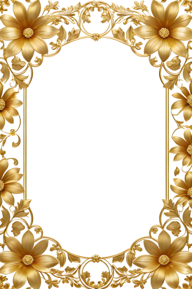 AI generated luxury gold flower frame border png transparent background
