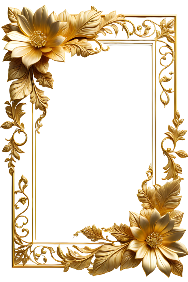 AI generated luxury gold flower frame border png transparent background