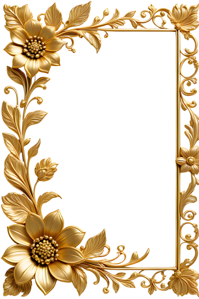 AI generated luxury gold flower frame border png transparent background