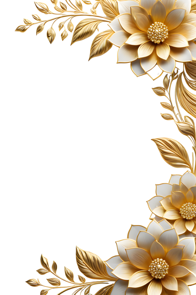 ai gegenereerd luxe goud bloem kader grens PNG transparant achtergrond