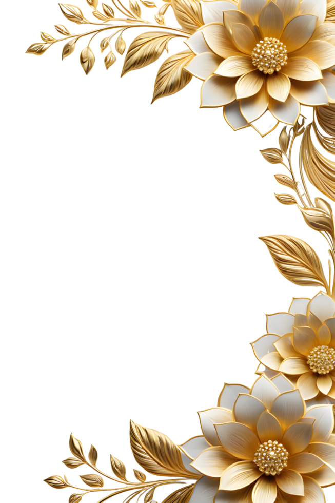 AI generated luxury gold flower frame border png transparent background