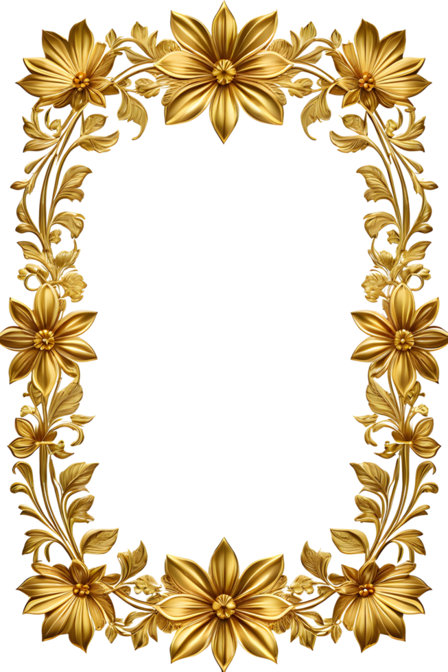AI generated luxury gold flower frame border png transparent background