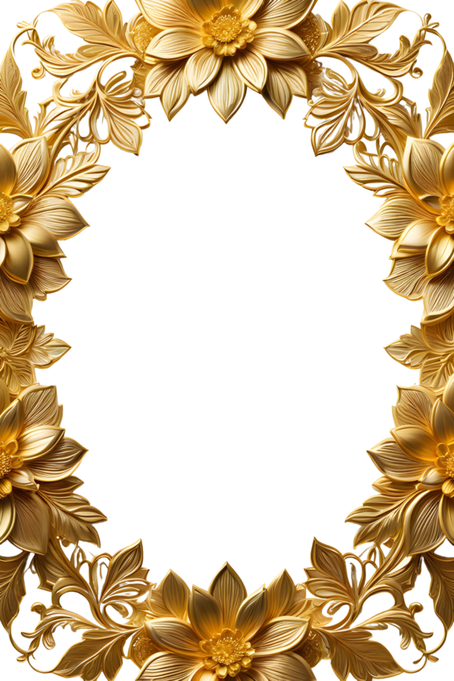 AI generated luxury gold flower frame border png transparent background