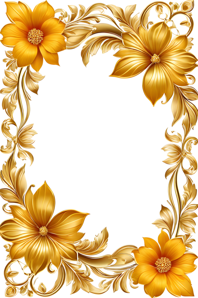 AI generated luxury gold flower frame border png transparent background