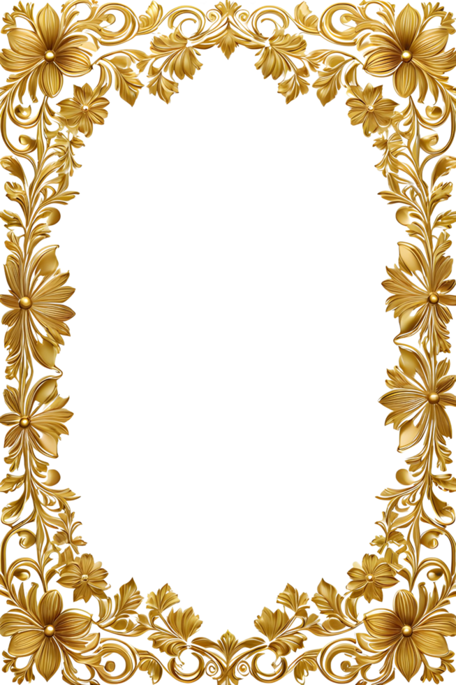 AI generated luxury gold flower frame border png transparent background