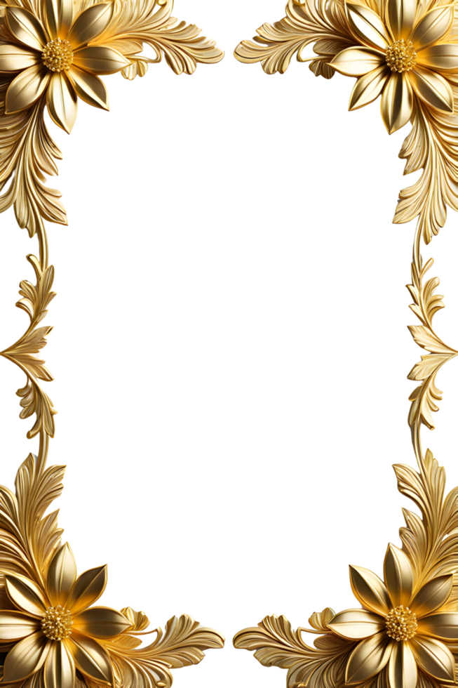 AI generated luxury gold flower frame border png transparent background