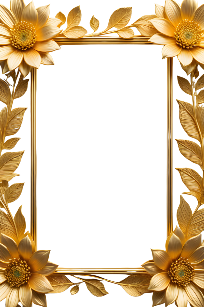 AI generated luxury gold flower frame border png transparent background