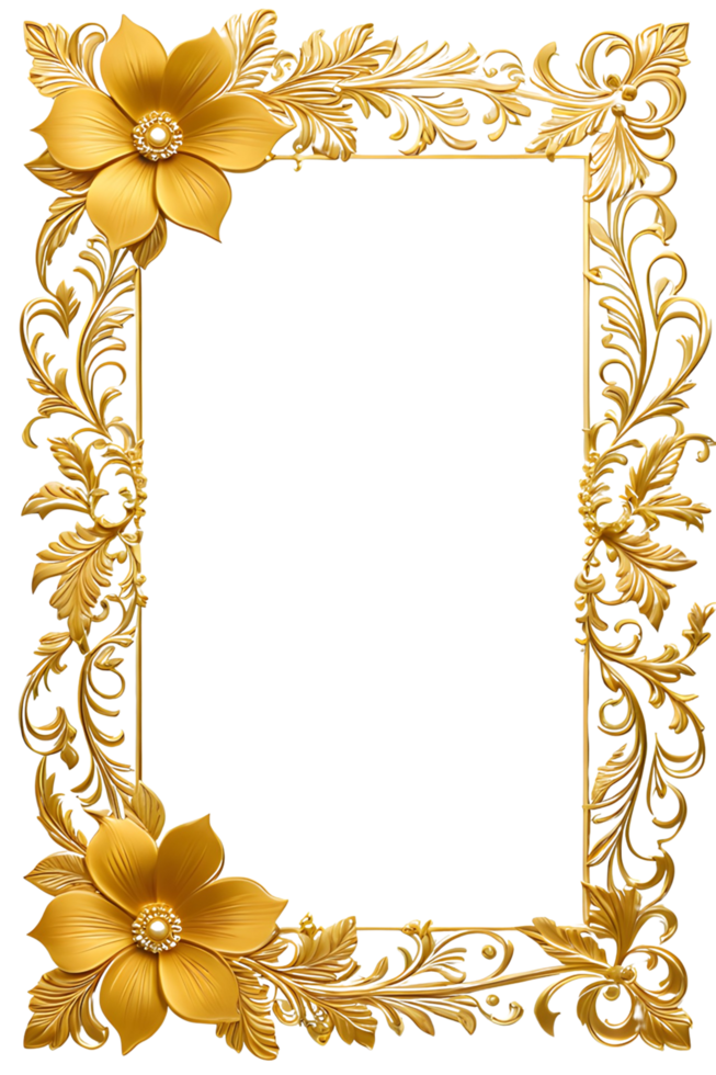 AI generated luxury gold flower frame border png transparent background