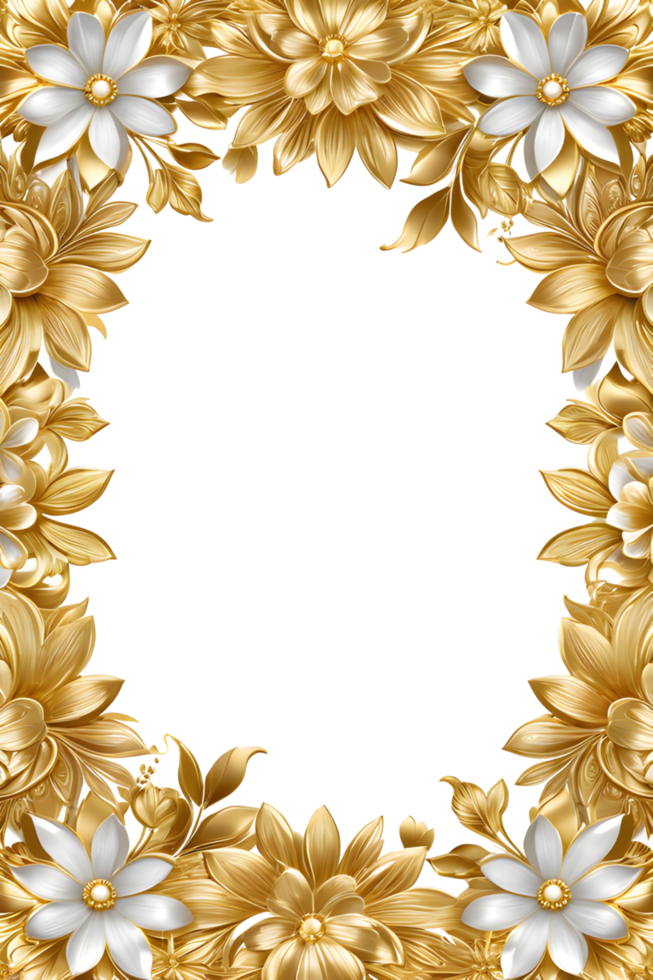 AI generated luxury gold flower frame border png transparent background
