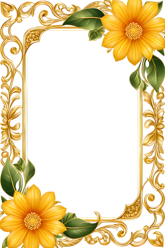 AI generated luxury gold flower frame border png transparent background