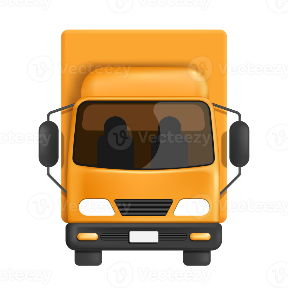 The yellow truck has a container on the back in front view, illustration on transparent background, yellow truck png