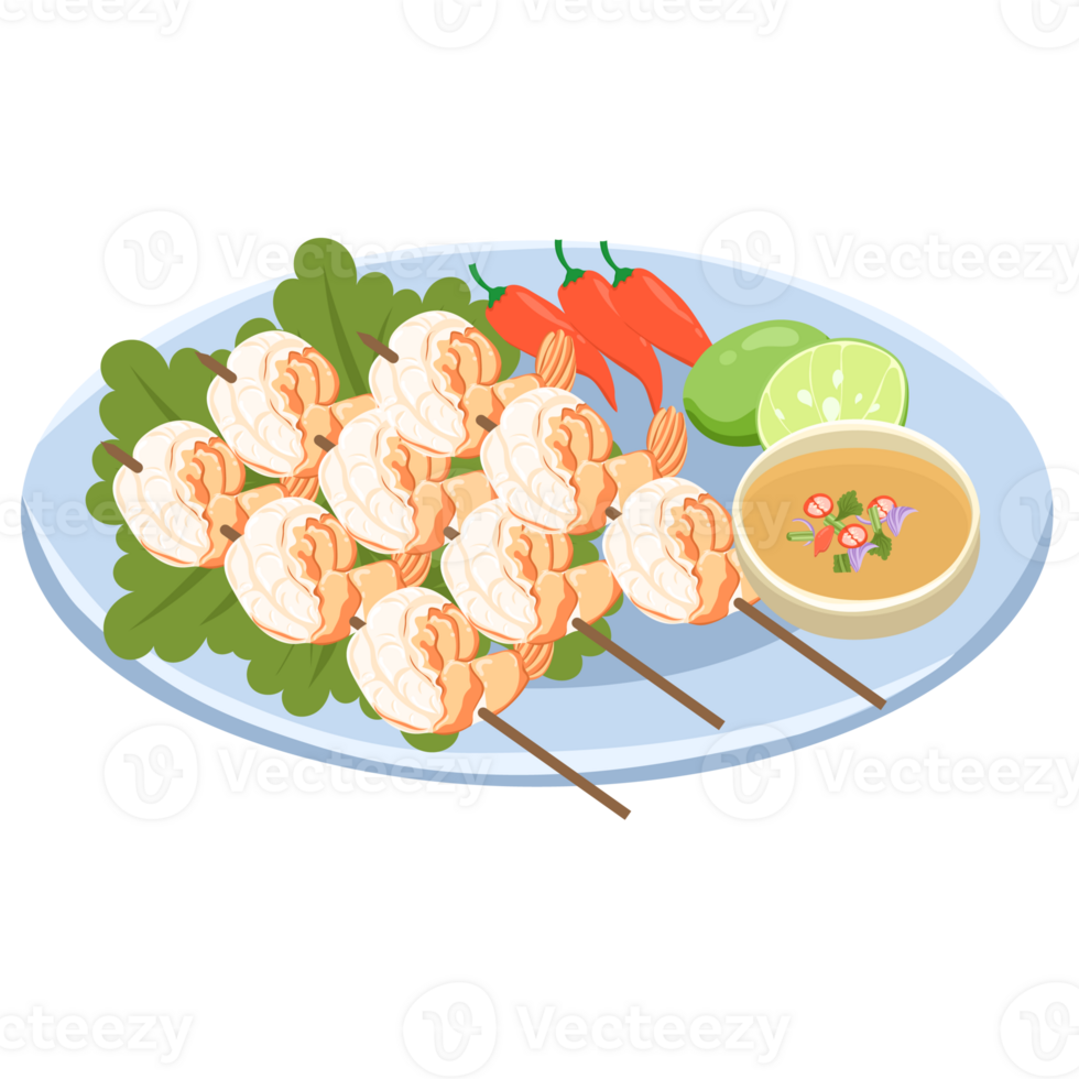 ensalada con camarón y vegetales tailandés comida en azul plato png