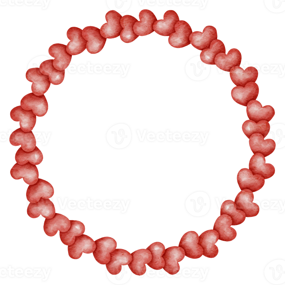 Watercolor style red heart wreath painting for Valentine's Day decoration. png