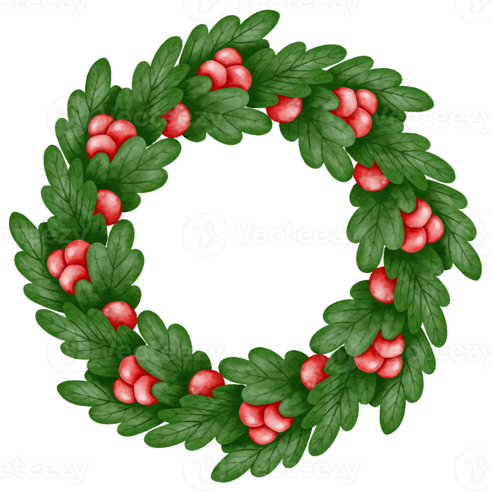 Merry Christmas with berry wreath watercolor. Christmas wreath winter floral png