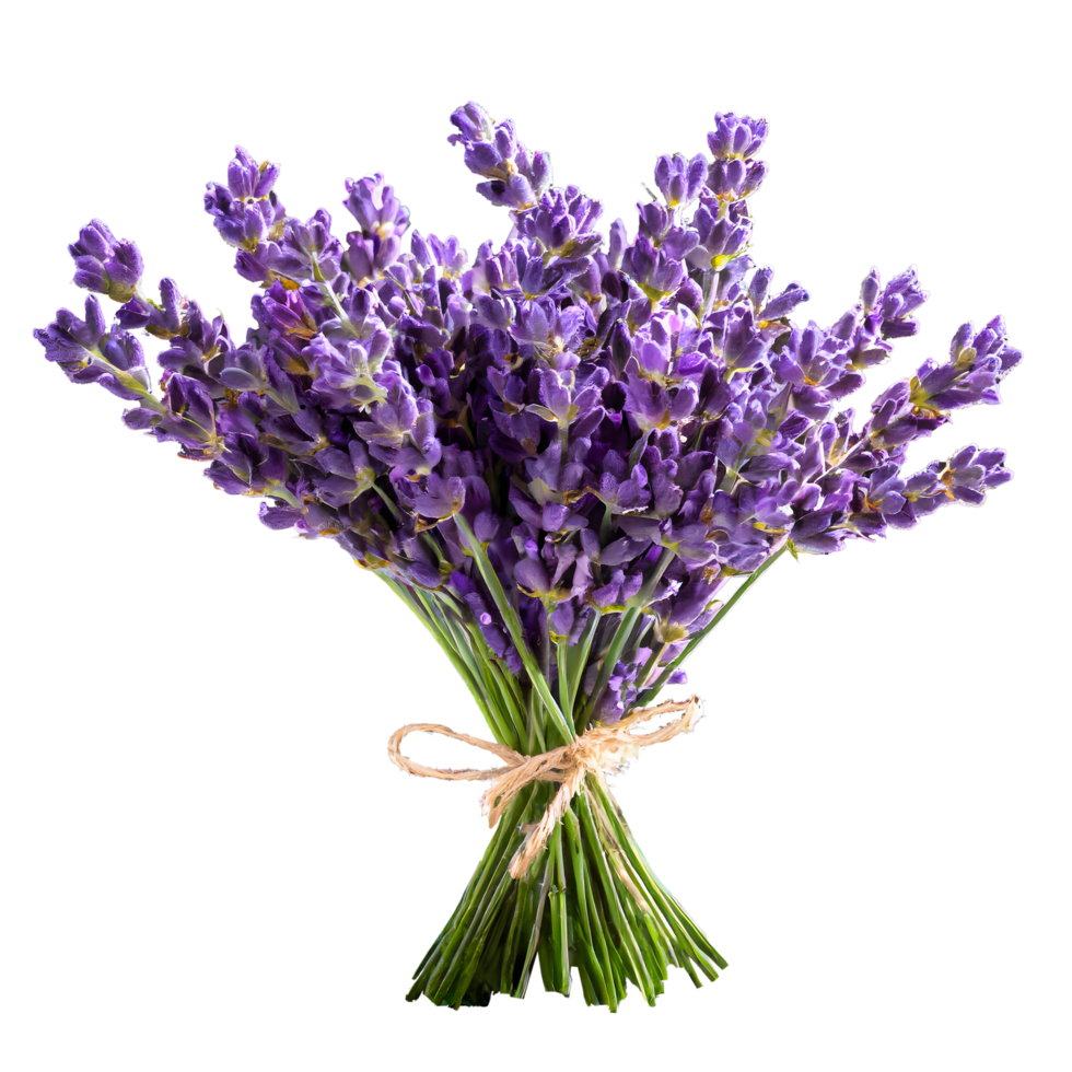 Blooming Fragrant purple lavender flowers bunch with ribbon png