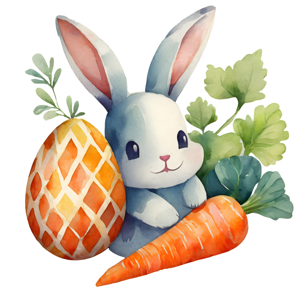 AI generated Watercolor illustration of Easter Day with rabbit, Easter eggs and flowers png