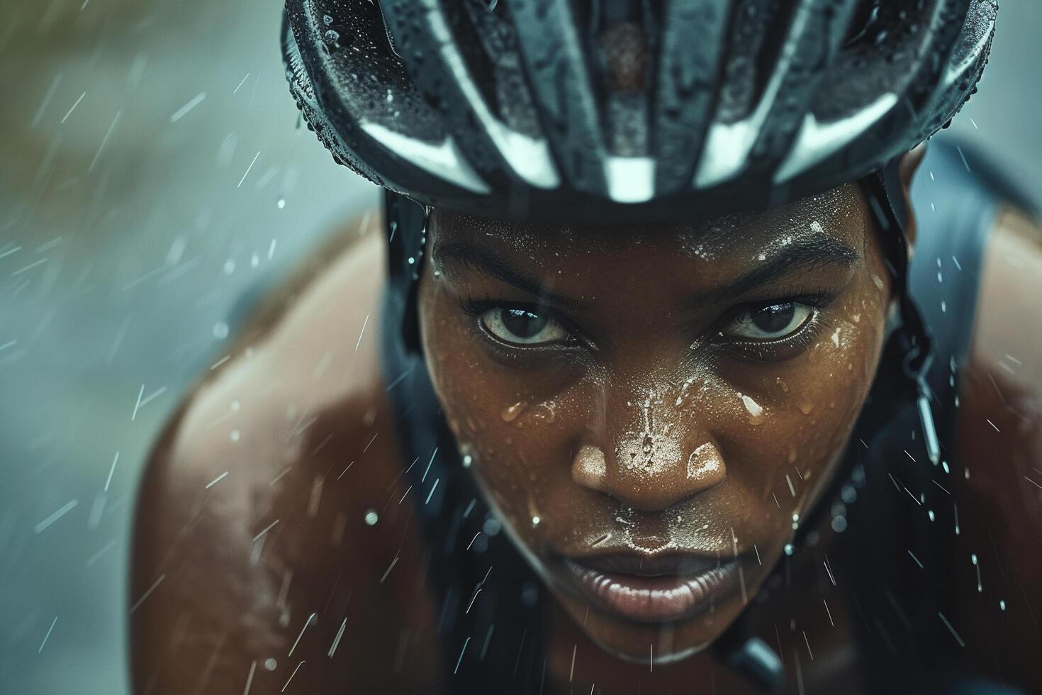 AI generated Determined Cyclist Training in the Rain with AI generated. photo