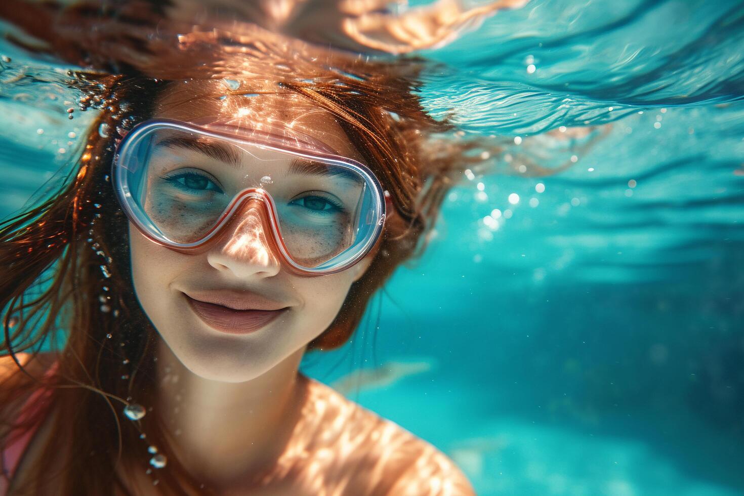 AI generated Underwater Portrait of Young Female Swimmer. photo