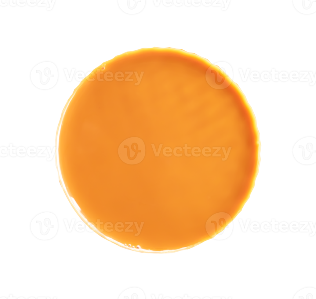 Top view of hot orange or yellow condensed milk tea isolated with clipping path in png file format