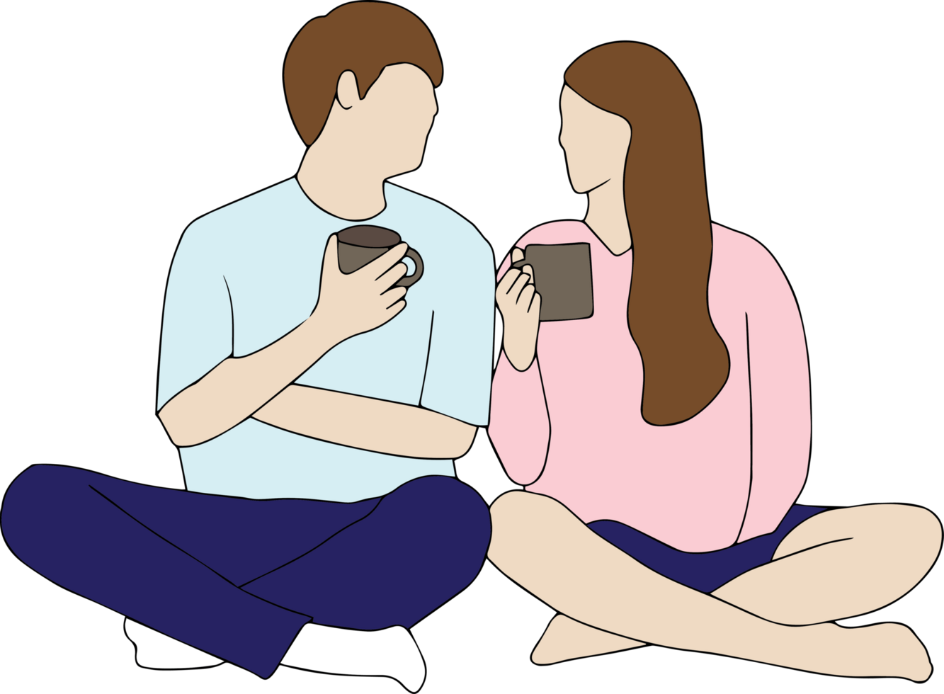 couple sitting and drinking coffee. png