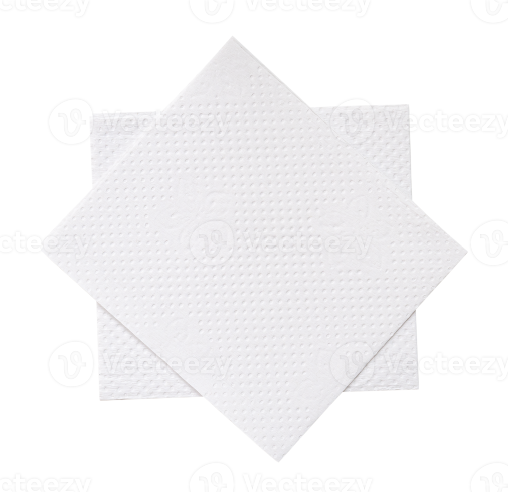Two folded pieces of white tissue paper or napkin in stack tidily prepared for use in toilet or restroom isolated with clipping path in png file forma