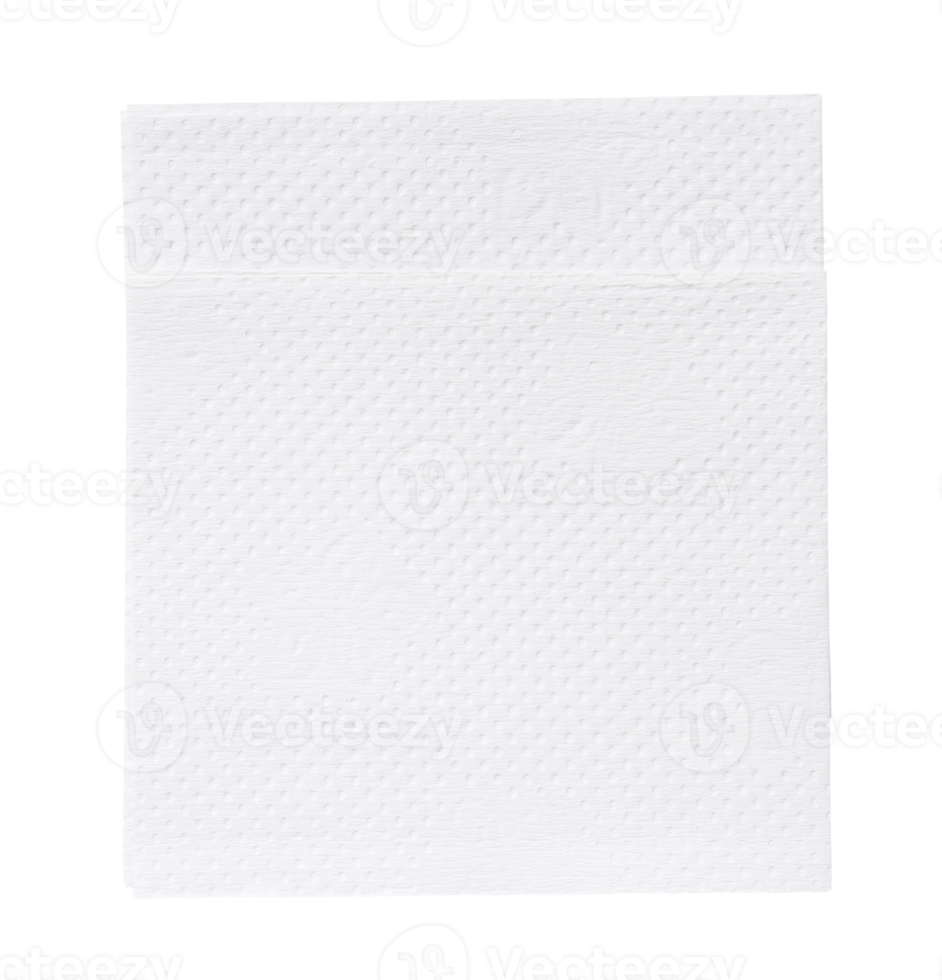 Top view of two folded pieces of white tissue paper or napkin in stack isolated with clipping path in png file format