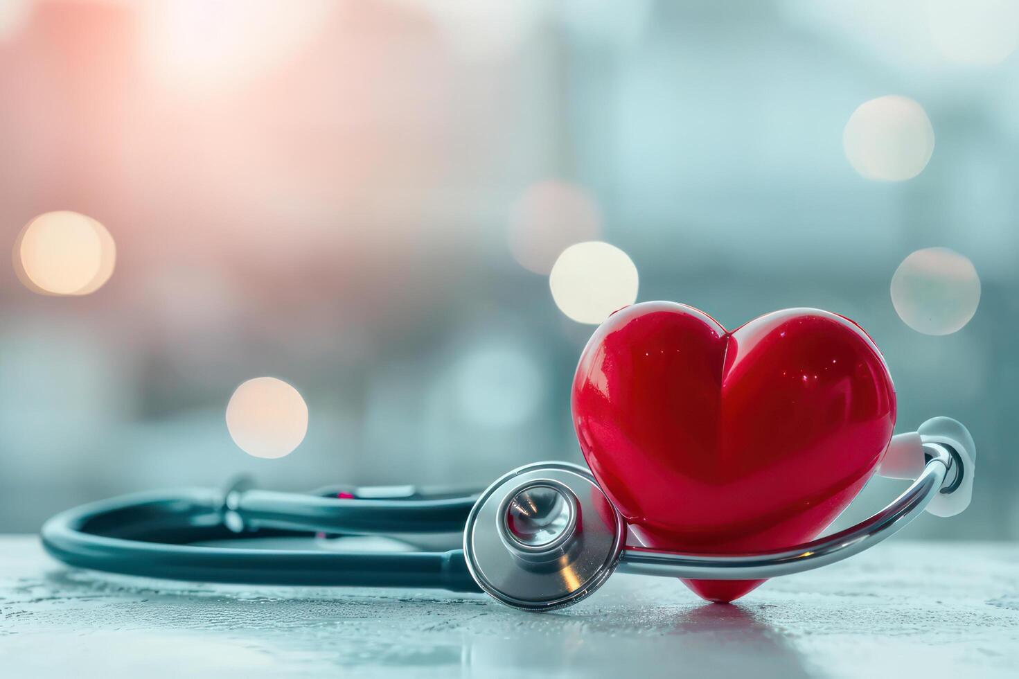 AI generated Stethoscope and heart on a cardiogram background, showcasing medical tools for cardiology, health, and heartbeat examination in a white and red setting photo