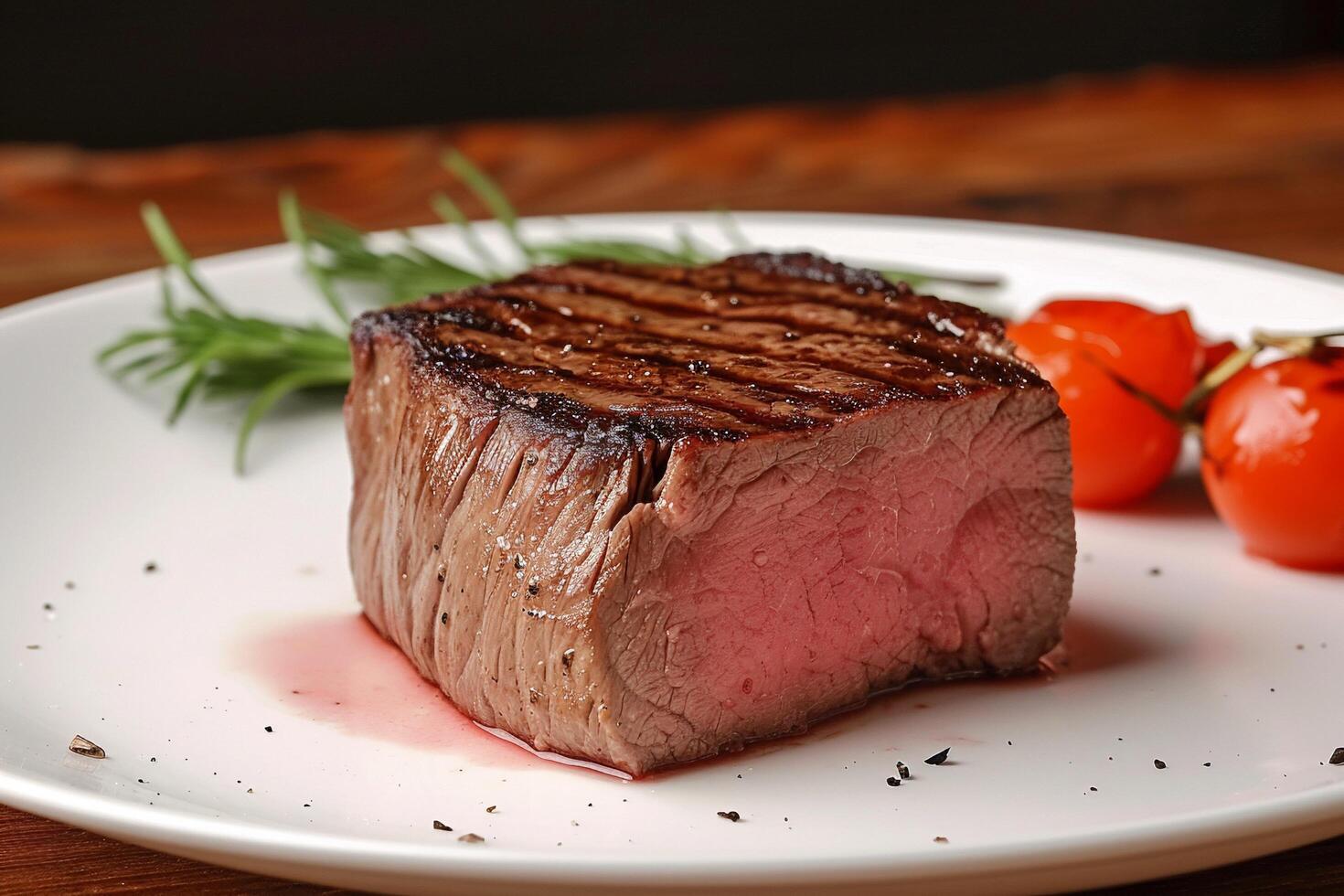 AI generated Grilled Steak Medium Rare with Fresh Herbs. photo