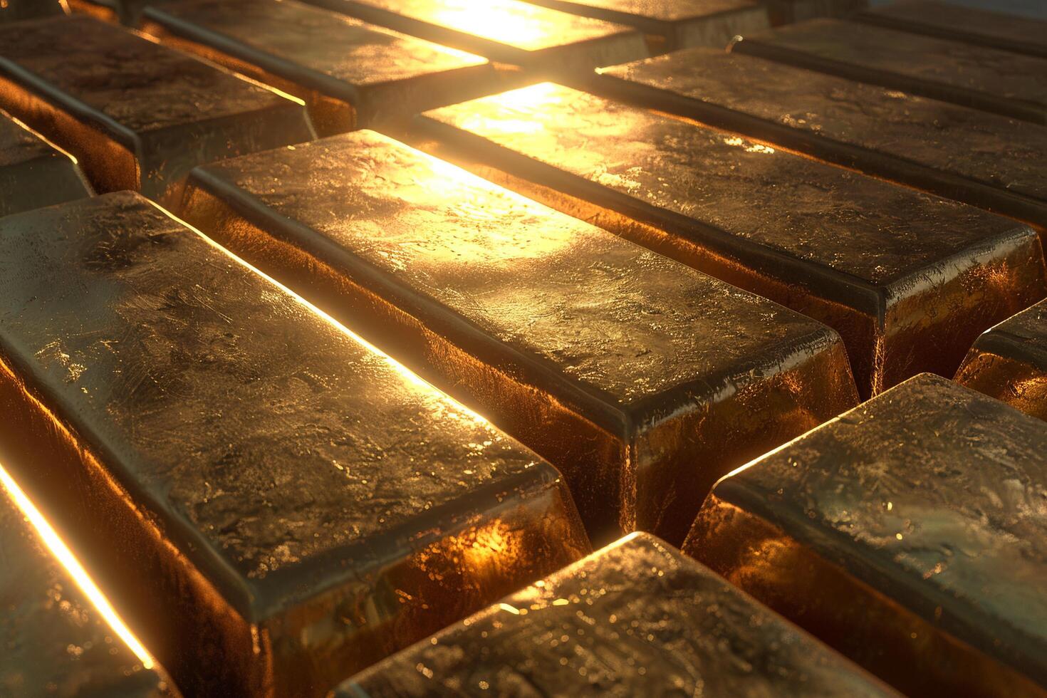 AI generated Stack of Gold Bars Glowing in Light photo