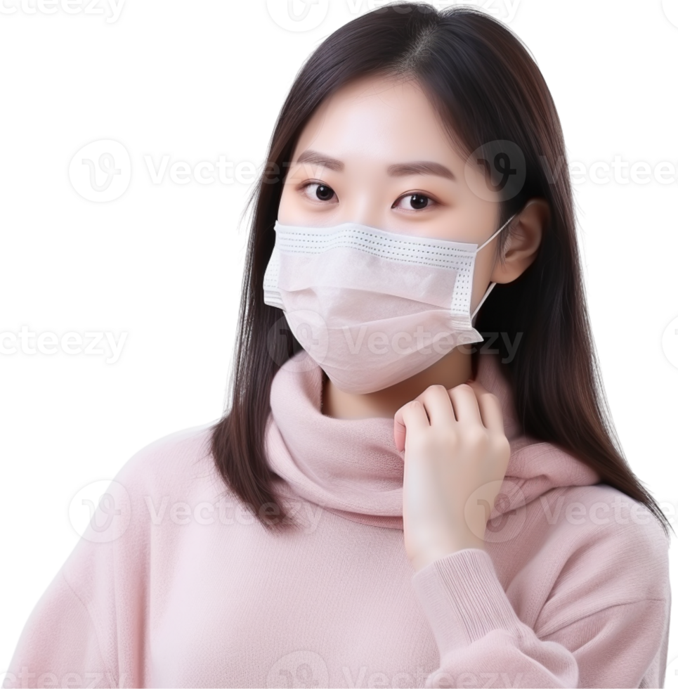 AI generated young asia girl wearing medical face mask png