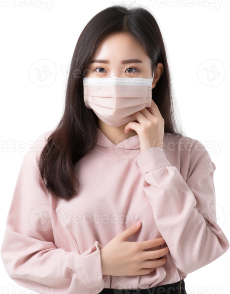 AI generated young asia girl wearing medical face mask png