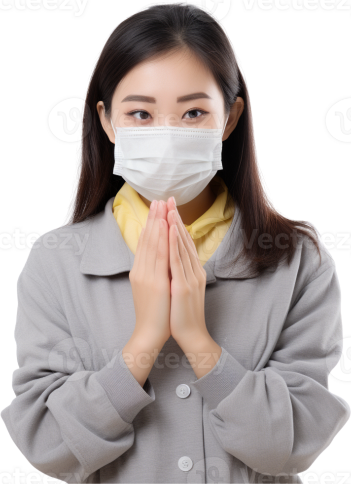 AI generated young asia girl wearing medical face mask png