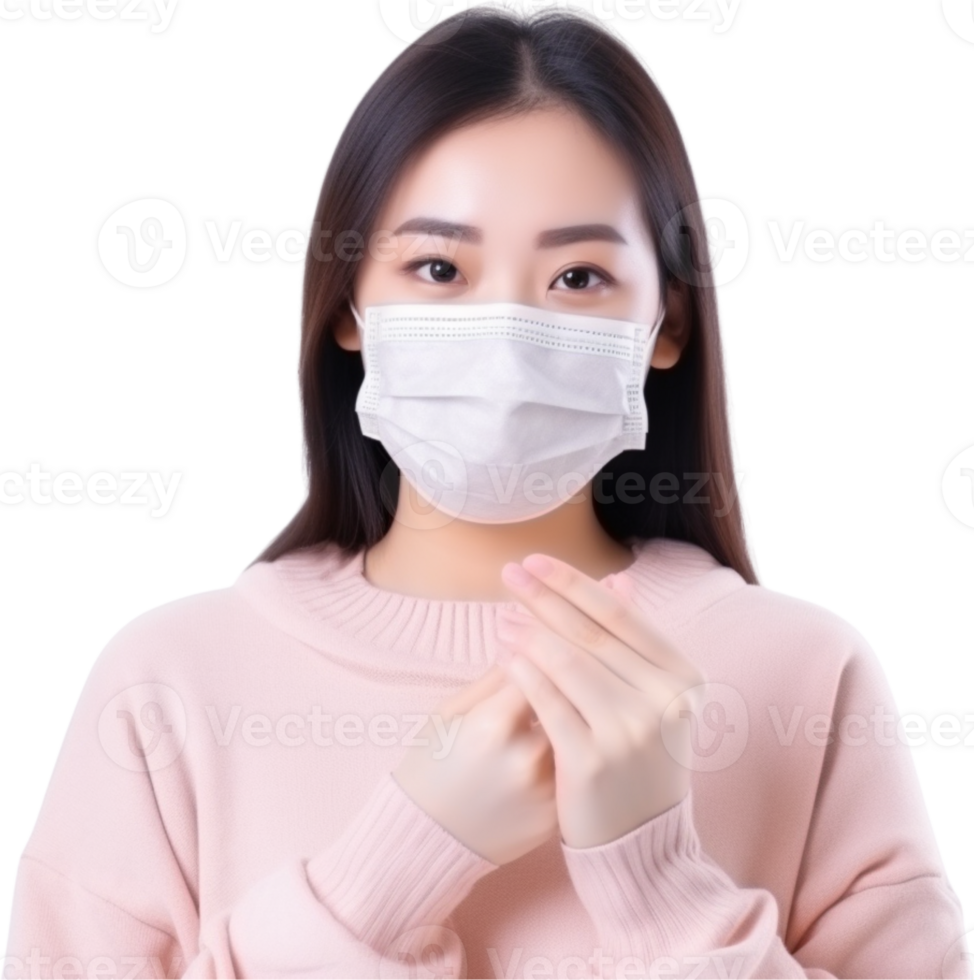 AI generated young asia girl wearing medical face mask png