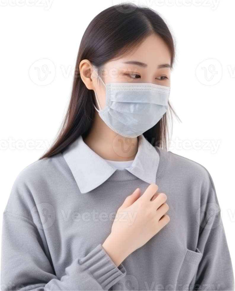 AI generated young asia girl wearing medical face mask png