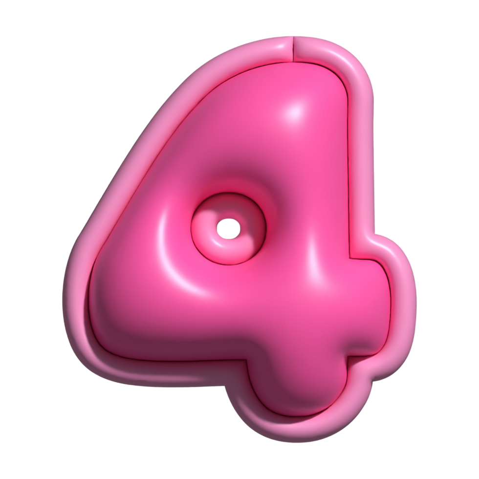 number 4 pink alphabet glossy png